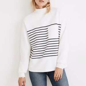 NWT MADEWELL Re-sourced Cotton Mockneck Pocket Sweatshirt in Nautical Stripe M